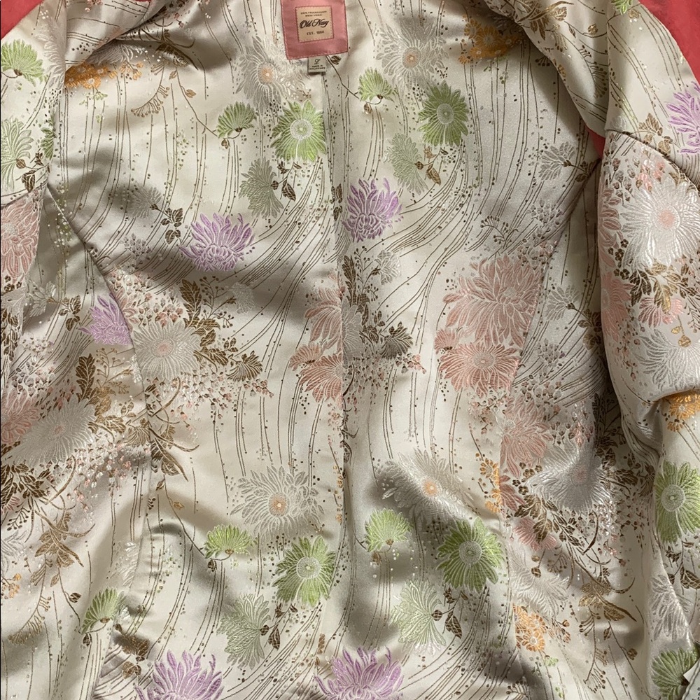 Vintage Old Navy Y2K Pink Velvet Large Blazer Floral Brocade Lined Pockets.   V - Picture 4 of 10